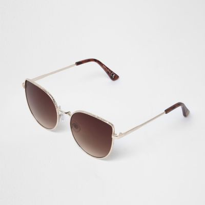 Gold tone brown lens sunglasses